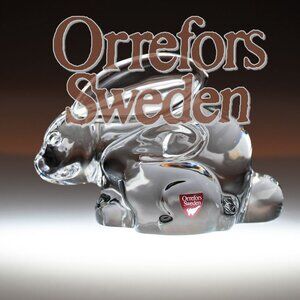 Vintage Orrefors Sweeden Crystal Rabbit Mother With Baby
